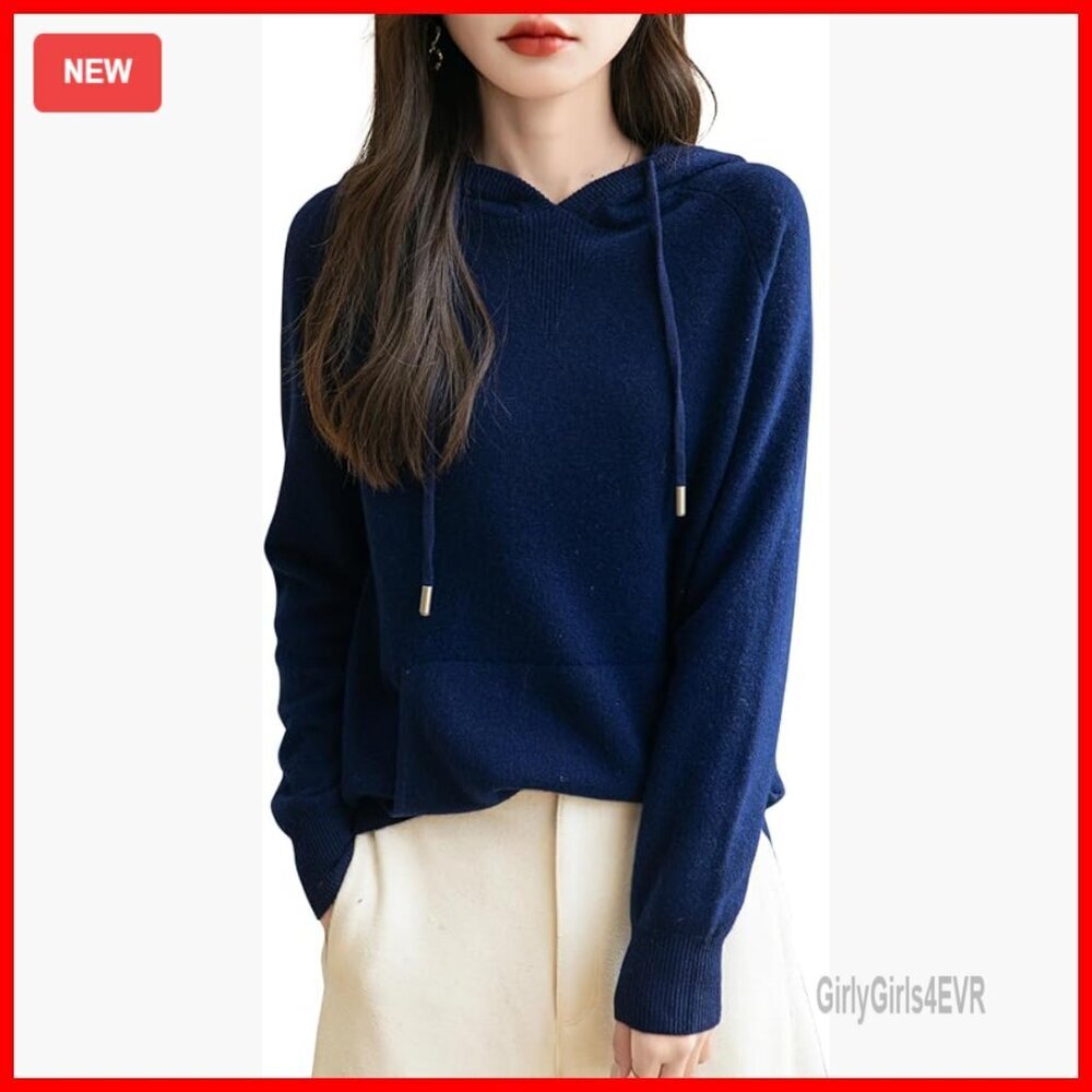 Merino Wool Hoodie Sweater Long Sleeve Pocket Warm Soft Knitted